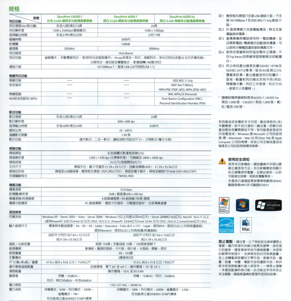 FUJI Xerox桌上型A4黑白複合機M205f