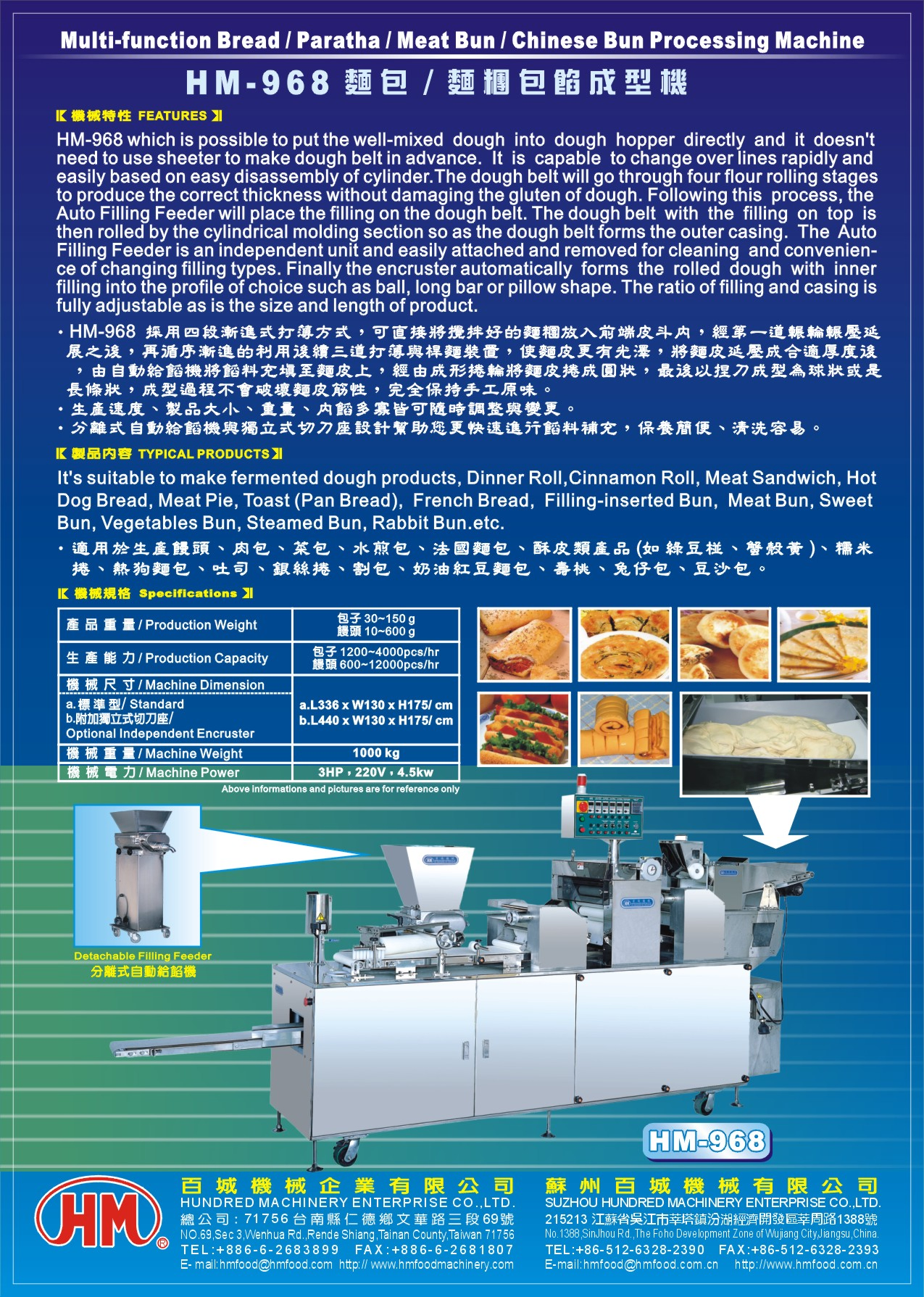 HM-968麵包/麵糰包餡成型機  目錄