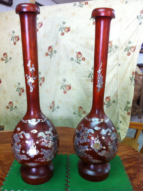 花梨木 鑲貝殼  花瓶