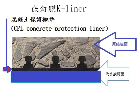 嵌釘膜用於碼頭底部