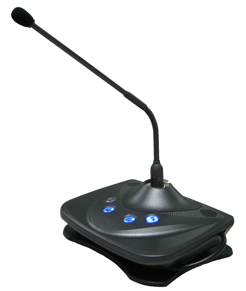 Microphone set with instant projection function for multimedia conference room.